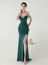 Mermaid Spaghetti Straps Beading Split Prom Dress