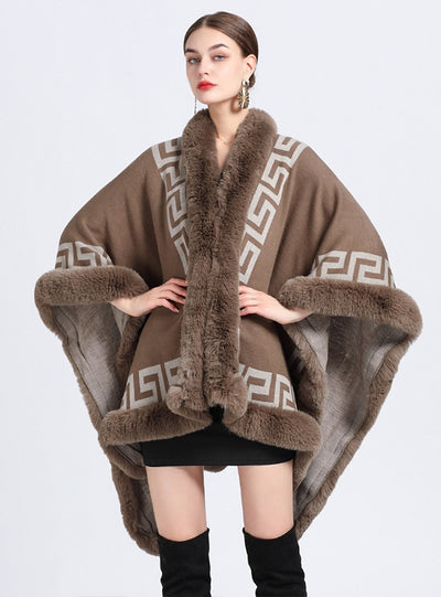 Jacquard Knitted Cardigan Loose Coat Shawl Cloak