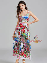 Oil Painting Printed Top Skirt Two-piece Suit