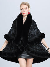 Double Jacquard Knitted Fur Shawl Cloak