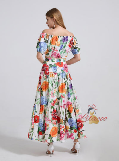 Off the Shoulder Puff Sleeve Top+Slim Skirt Two-piece