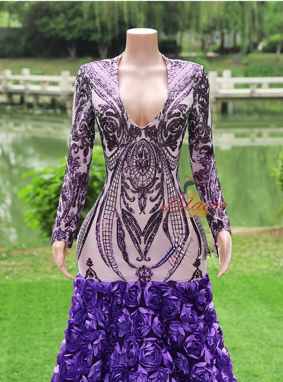 Purple Mermaid Sequins V-neck Prom Dress
