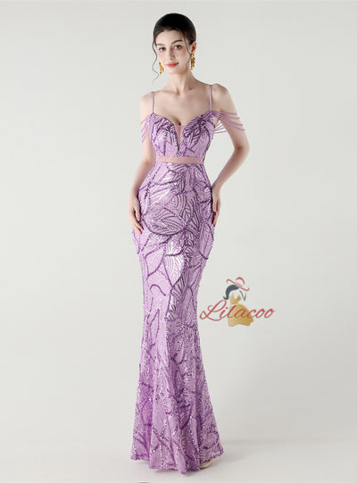 Mermaid Sequins Spaghetti Straps Beading Prom Dress