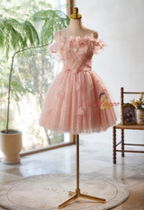 Pink Tulle Sequins Flower Homecoming Dress