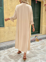 Retro Striped Button Solid Color Dress