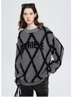 Color Matching Striped Retro Loose Sweater