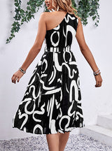 Letter Printed One Shoulder Dress