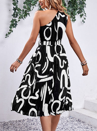 Letter Printed One Shoulder Dress