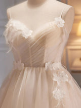 Tulle Spaghetti Straps Appliques Homecoming Dress