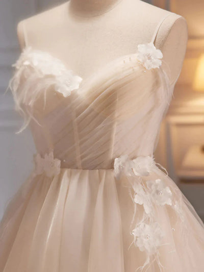 Tulle Spaghetti Straps Appliques Homecoming Dress