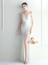 Sexy Straps Split Sequins Prom Dress