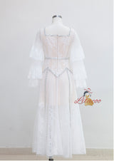 White Lace Long Sleeve Beading Prom Dress