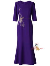 Purple Short Sleeve Beading Mother Of The Bride Dress