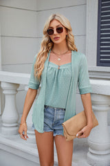 Solid Color Stitching Button Short Sleeve T-shirt