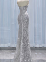 Silver Mermaid Sequins Prom Dress With Shawl