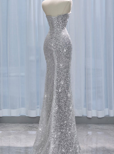 Silver Mermaid Sequins Prom Dress With Shawl