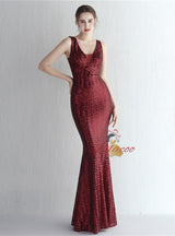 V-neck Mermaid Sequins Prom Dress