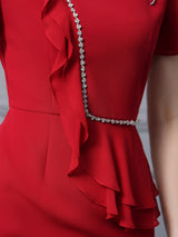 V-neck Short Sleeve Beads Mother Of the Brides Dress