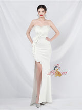 Mermaid Strapless Feather Split Prom Dress