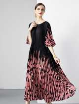 Pleated Printed Loose Leopard Dress