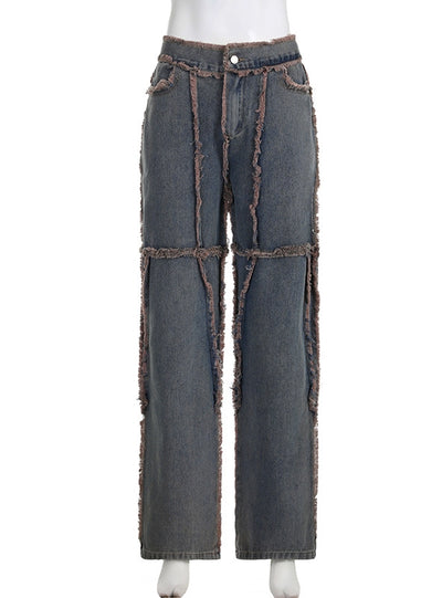 Retro Loose Raw Edge Slim Jeans