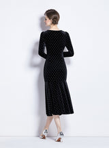 Women Polka Dot Velvet Dress