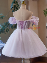 Purple Tulle Off the Shoulder Homecoming Dress