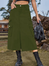 Elastic Waist Denim Casual Long Skirt