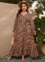 Large Size Printed Elastic Waist Printed Dress