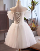 White Tulle Pleats Flower Wedding Dress