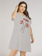 V-neck Casual Printed Short-sleeved Dress