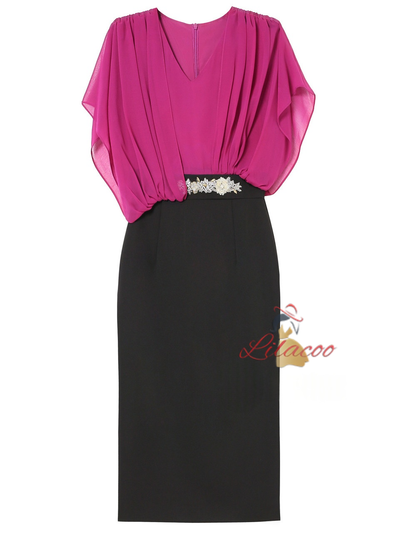 Fuchsia V-neck Mother Of The Bride Dress