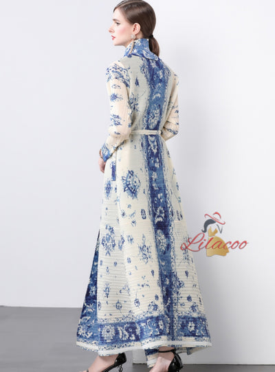 Women Loose Large Size Print Long Coat