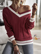 V-neck Contrast Stitching Sweater Top