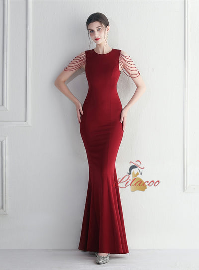 Scoop Neck Beading Sleveless Prom Dress