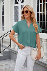 Solid Color V-neck Short Sleeve Casual Chiffon Shirt