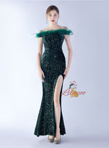 Mermaid Split Off the Shoulder Sequins Prom Dress