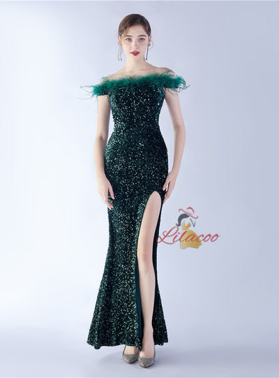 Mermaid Split Off the Shoulder Sequins Prom Dress