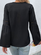 Laced Long-sleeved Stitching Lace Shirt