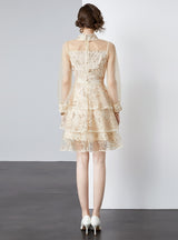 Long Sleeve Mesh Stitching Sequined Dress