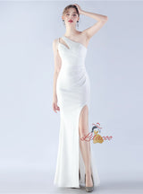 One Shoulder Split Beading Prom Dress