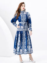 Retro Printed Slim Bubble Sleeve Dress