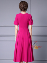 Fuchsia Short Sleeve V-neck Mother Of The Bride Dress