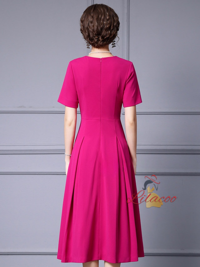 Fuchsia Short Sleeve V-neck Mother Of The Bride Dress