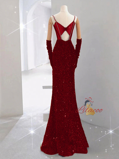 Mermaid Sequins Straps Beading Prom Dress