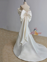 Ivory Mermaid Satin Off the Shoulder Bow Wedding Dress