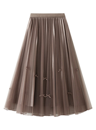 Mesh Pleated Bow Skirt