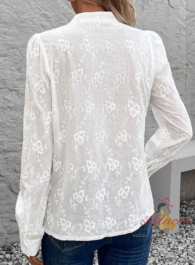 Women Hollow Lace Jacquard Shirt