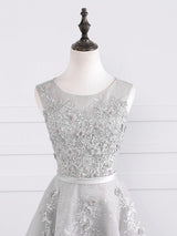 Silver Gray Lace Appliques Homecoming Dress