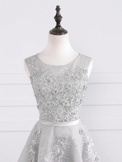 Silver Gray Lace Appliques Homecoming Dress